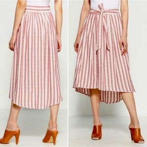 Max Studio High Low Midi Skirt Striped Cream/Red Cotton Women's Size Large - tie